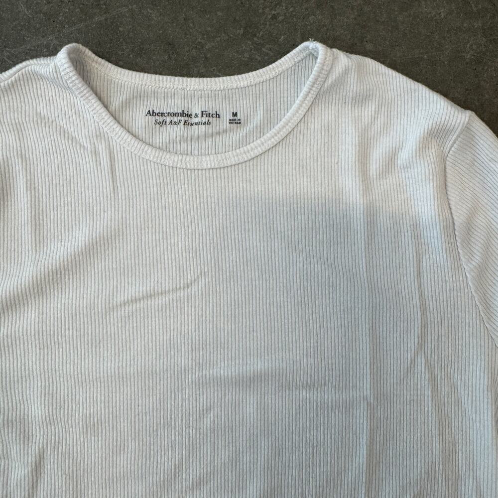 Vintage Y2K Abercrombie & Fitch White Longsleeve Ribbed Essentials Top Medium - Picture 3 of 5
